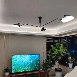 Black industrial pendant lamp, three adjustable arms ceiling hanging light