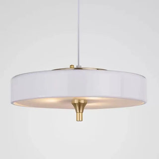 Contemporary flat pendant light, gold accent designer fixture for living room
