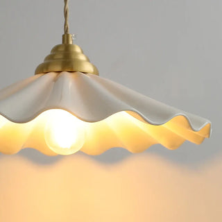 Retro chic brass pendant ceiling fixture with wavy shade, hanging lamp