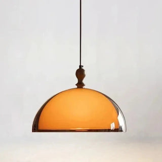 Retro orange dome pendant light, brown metal cozy dining ceiling fixture