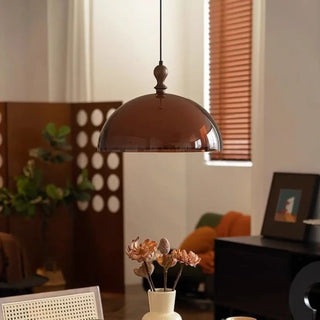 Designer retro orange pendant lamp, dome brown metal cozy dining ceiling light