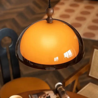 Cozy dining retro pendant light, orange dome brown metal ceiling fixture