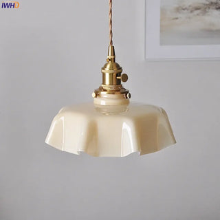 Retro pendant light with pink glass and brass, decorative hanging ceiling lamp