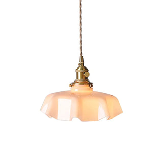 Retro Pendant Light – Pink Wavy Glass & Aged Brass Decorative Lamp