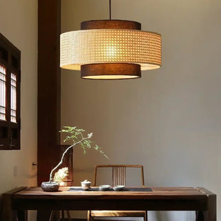 Drum shaped rattan pendant, elegant woven ceiling hanging fixture