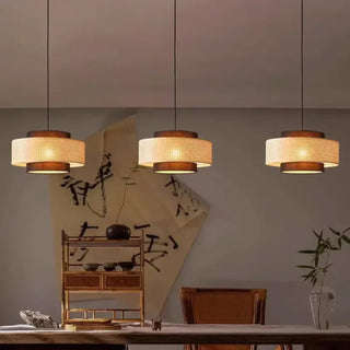 Contemporary rattan drum pendant lamp, elegant woven warm ambient ceiling fixture