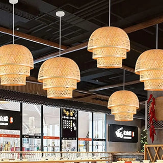 BOHLIM Rattan Stack Bohemian Chic Ceiling Light – view 1