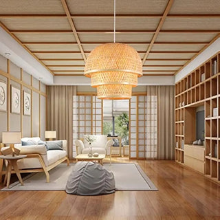 BOHLIM Rattan Stack Bohemian Chic Ceiling Light – view 3