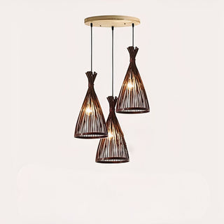 Bamboo Pendant Light – Indoor Conical Lamp With Adjustable Suspension & Warm Ambient Lighting