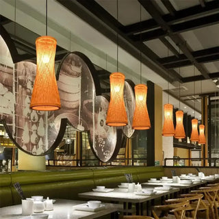 Twisted rattan pendant light, handcrafted woven warm ambient ceiling fixture