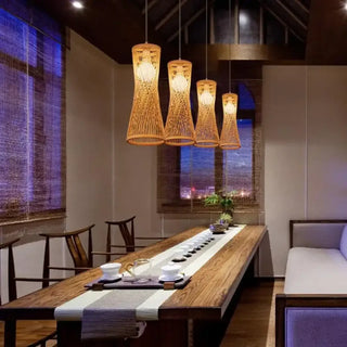 Handcrafted twisted rattan pendant lamp, woven warm ambient ceiling hanging light