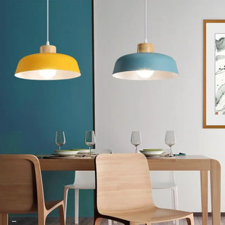 COLOSCA Scandinavian Colored Metal and Wood Pendant Ceiling Light – view 4