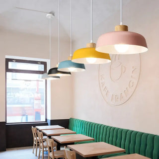 COLOSCA Scandinavian Colored Metal and Wood Pendant Ceiling Light – view 3