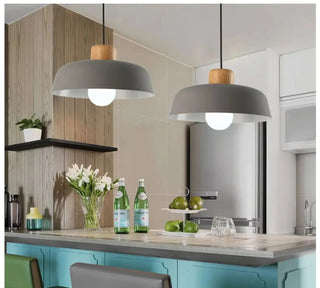 COLOSCA Scandinavian Colored Metal and Wood Pendant Ceiling Light – view 1