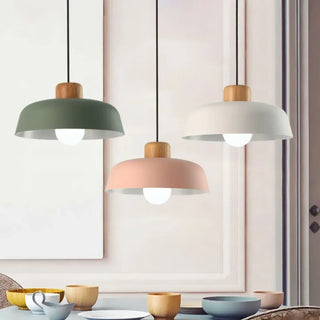 COLOSCA Scandinavian Colored Metal and Wood Pendant Ceiling Light – view 2
