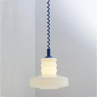 Contemporary white glass pendant light, Scandinavian twisted cable ceiling fixture