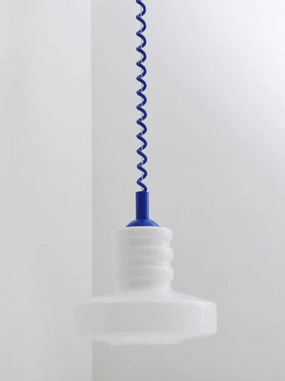White glass pendant lamp, Scandinavian twisted cable ceiling hanging light