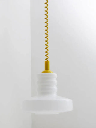 Designer Scandinavian pendant lamp, white glass twisted cable ceiling hanging light