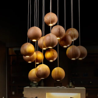 BOUBOIS Natural Wood Spheres Contemporary Ceiling Light – view 2