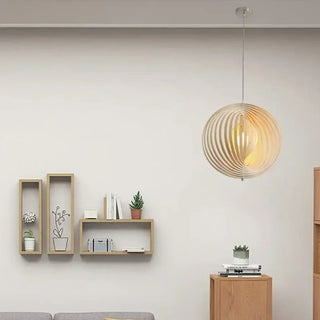 DOBO Scandinavian Modern Spherical Openwork Wood Ceiling Light – view 1