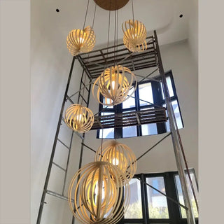DOBO Scandinavian Modern Spherical Openwork Wood Ceiling Light – view 3