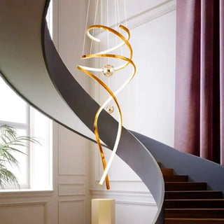 Gold spiral designer pendant, LED high ceiling lighting hanging lamp