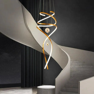 LED gold spiral pendant light, designer high ceiling fixture