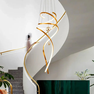 Designer gold spiral pendant lamp, LED high ceiling hanging light