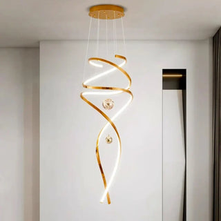 Designer LED spiral pendant lamp, gold high ceiling hanging fixture