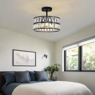 Crystal black drum pendant lamp, elegant ceiling fixture for modern home