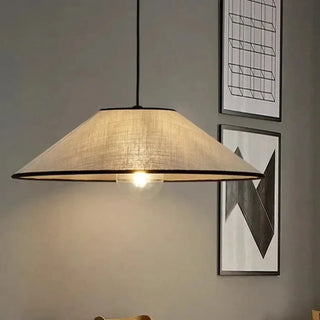 Beige fabric linen pendant, soft ambient hanging light for bedroom or dining