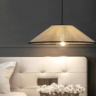 Linen pendant lamp, natural beige fabric shade for soft living room lighting
