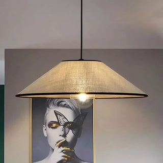 Beige linen pendant light, soft ambient ceiling fixture for living room