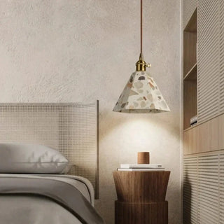 Natural terrazzo rattan pendant lamp, soft diffused ceiling hanging light