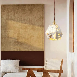 Rattan terrazzo pendant light, natural soft diffused ceiling fixture