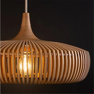 Contemporary wood woven pendant lamp, natural ceiling hanging light