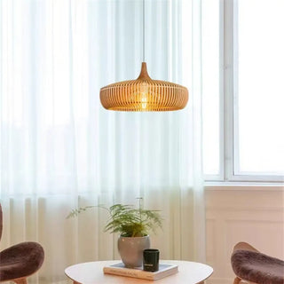 Designer woven wood pendant light, contemporary natural ceiling hanging lamp
