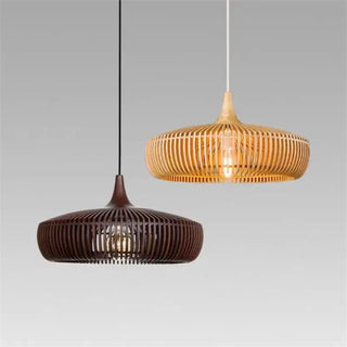 Woven natural wood pendant light, contemporary ceiling fixture for living room
