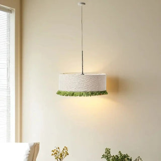 BROUCE Beige Fabric with Green Fringes Vintage Ceiling Light – view 1