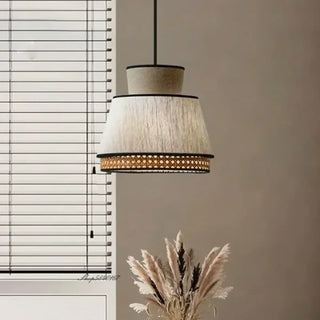 Beige fabric pendant light, modern metal frame soft diffused ceiling fixture