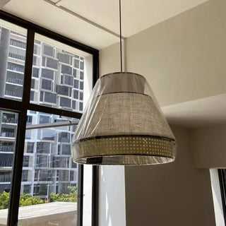 Modern beige fabric pendant lamp, metal frame soft diffused ceiling hanging light