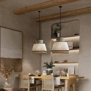 Soft diffused beige fabric pendant light, modern metal frame ceiling fixture