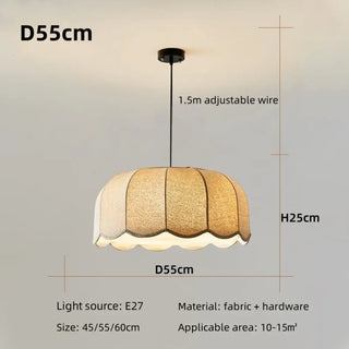Warm ambient beige pendant lamp, fabric modern ceiling fixture for bedroom