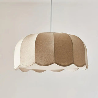 Designer beige fabric pendant, warm ambient modern ceiling hanging lamp