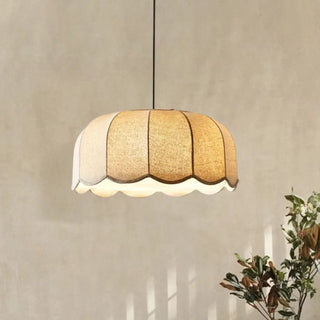 Beige fabric pendant light, modern design, warm ambient hanging ceiling lamp