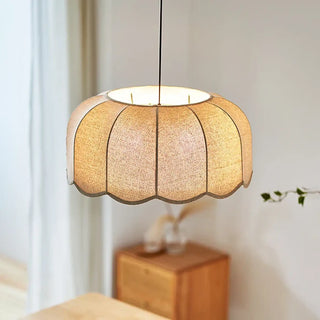 Warm beige fabric pendant light, modern design ceiling fixture for living room