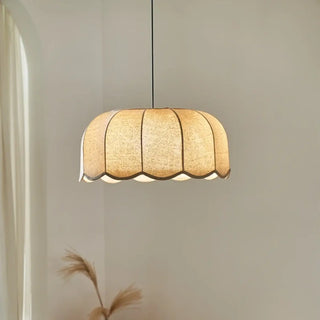 Contemporary beige pendant, fabric warm ambient ceiling hanging fixture