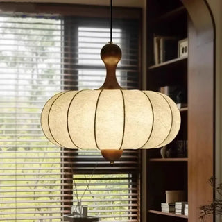 POBEJA Fabric Pleated Beige Wood Japanese Ceiling Light – view 2