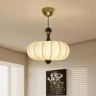 POBEJA Fabric Pleated Beige Wood Japanese Ceiling Light – view 5