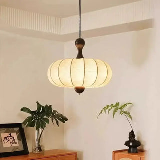 POBEJA Fabric Pleated Beige Wood Japanese Ceiling Light – view 1
